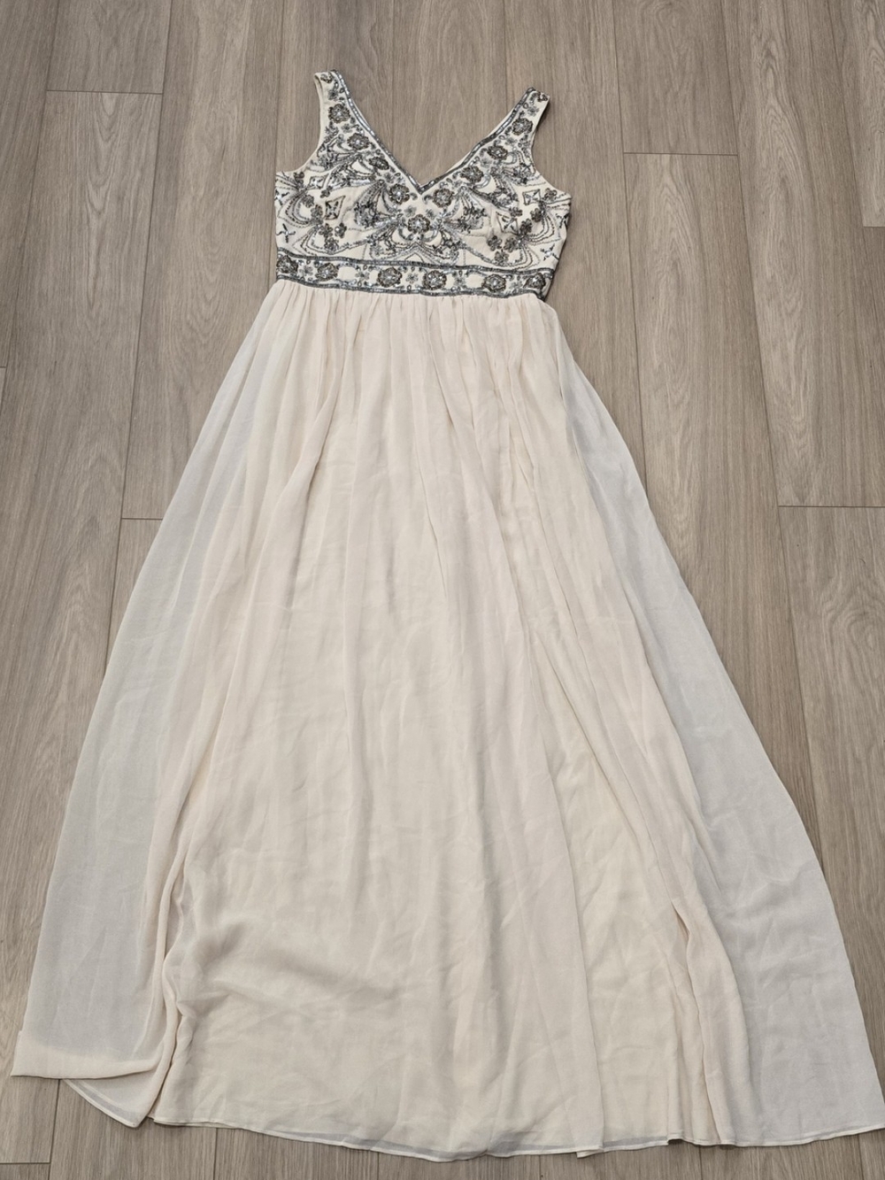 BHLDN Beaded & Embroidered Champagne Tulle Formal Gown / Maxi Dress Size US 12